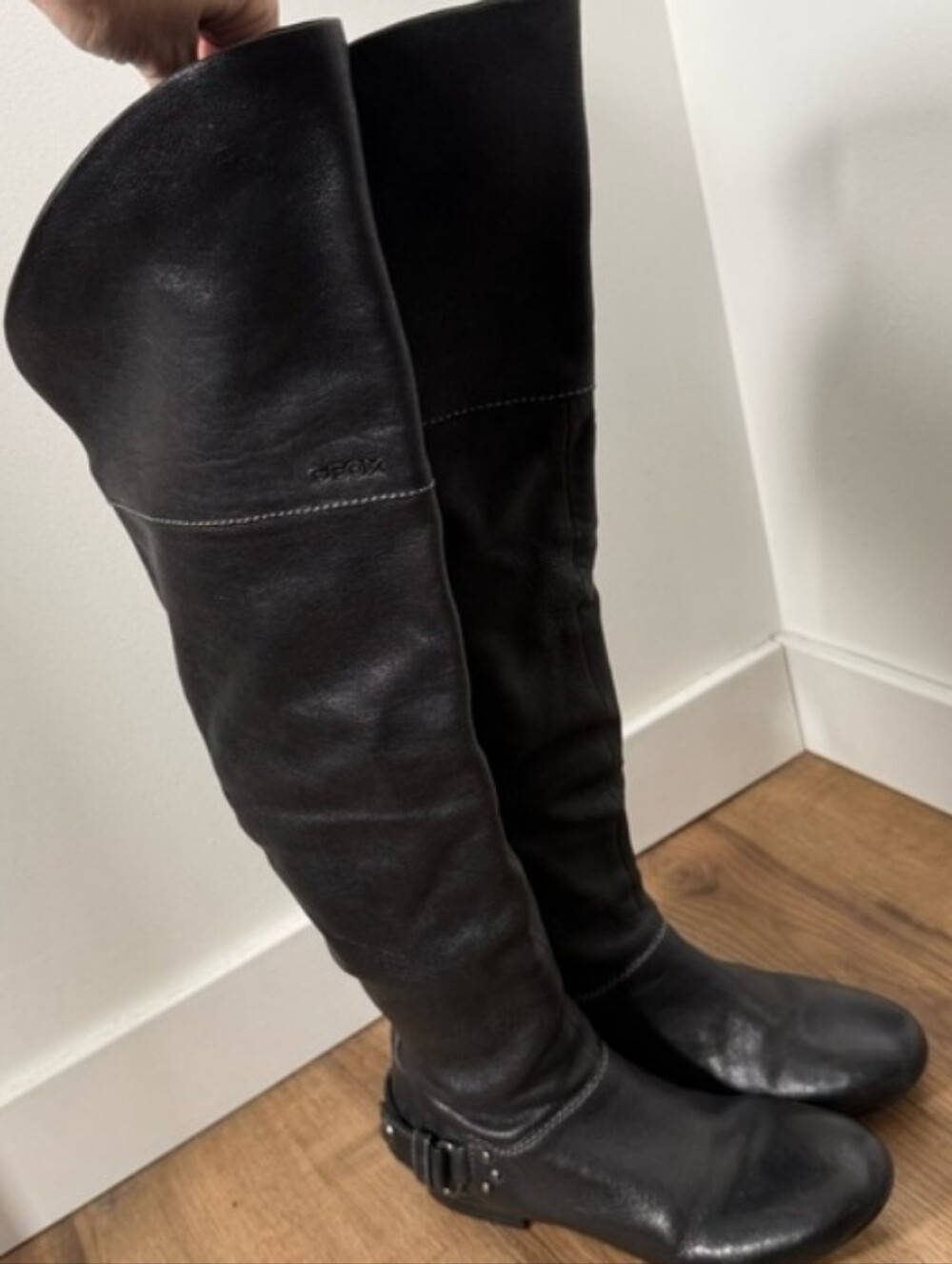 GEOX 🏇 Leather Riding Boots Strap Flat Round Toe Equestrian Classic Black 36 🏇